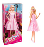 Barbie The Movie doll in pink gingham dress with daisy necklace and pastel pumps, inspired by Margot Robbie.