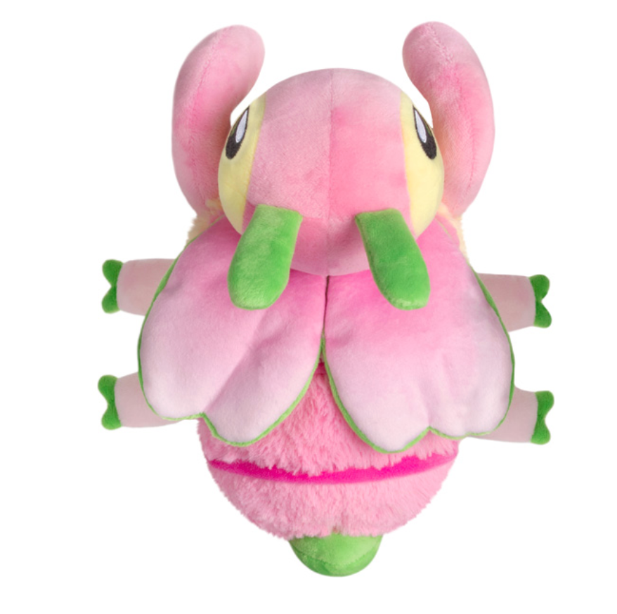 Orchid Mantis Mini plush toy resembling a pink flower-inspired mantis with green accents and soft polyester fiber.
