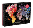 1000pc World Full Bloom Puzzle box featuring vibrant floral and butterfly collage over a black world map background.