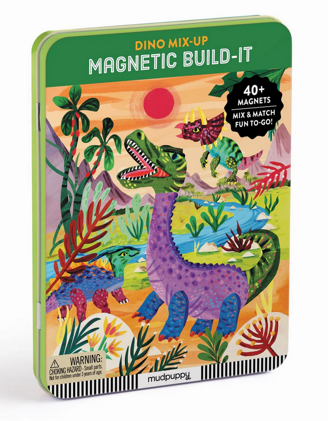 Magnetic Build It | Dino Mix Up colorful dinosaur magnetic puzzle in sturdy tin for creative play and travel fun.