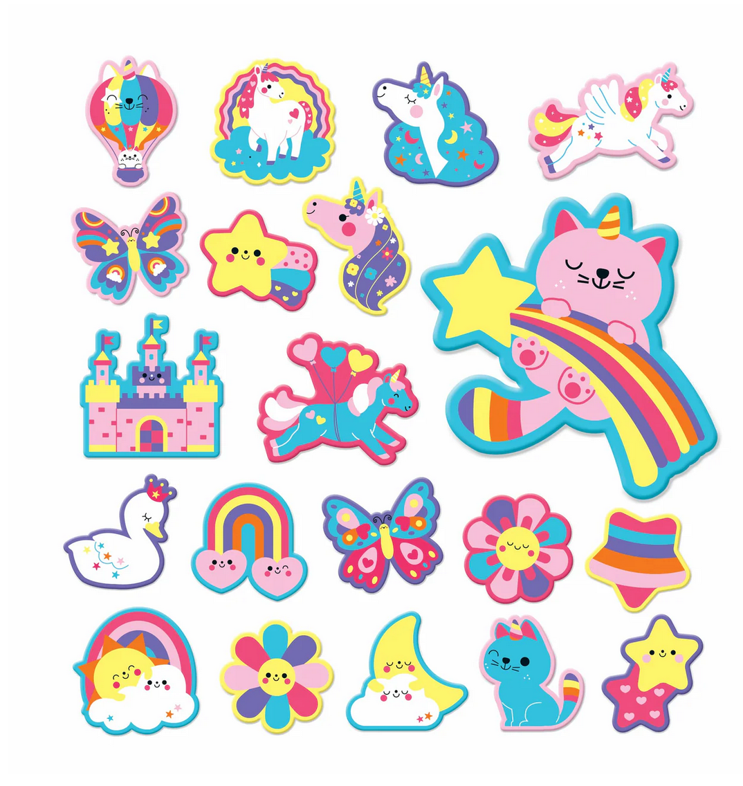 Bath Shapes Unicorn Dreams soft foam magical unicorns and colorful shapes stickable for bath time fun.