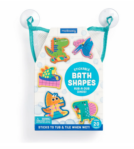 Bath Shapes Rub a Dub Dino stickable foam dinosaur shapes for tub and tile, includes 20 bright bath shapes for kids.