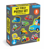 2pc Construction Site First Puzzle featuring colorful construction vehicles for toddlers ages 2 to 4 in 2-piece sets