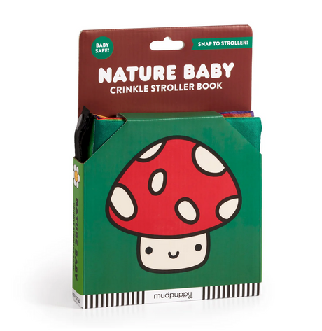 Nature Baby Crinkle Stroller Book by Mudpuppy with colorful fabric and crinkly pages, perfect for stroller attachment.
