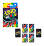 UNO All Wild! card game box and cards showing colorful wild cards for a fast-paced family game.