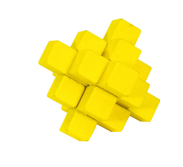 Color Block Puzzle featuring interlocking bright yellow wooden pieces for brain training and fun challenge ages 8 and up.