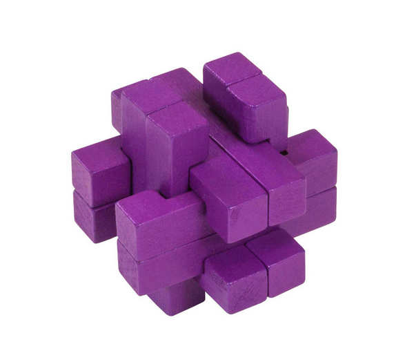 Color Block Puzzle wooden brain teaser in purple, designed to challenge and entertain puzzle lovers of all ages.