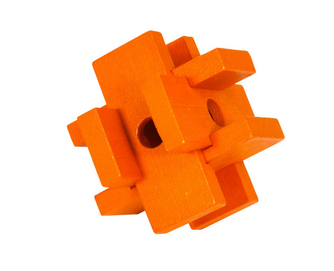 Color Block Puzzle featuring bright orange wooden interlocking pieces for fun brain training and problem-solving.