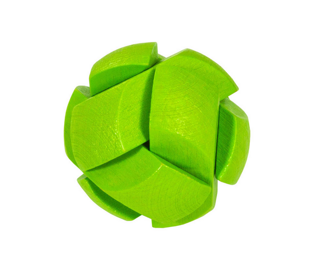 Color Block Puzzle green wooden brain teaser puzzle with interlocking pieces for ages 8 and up.