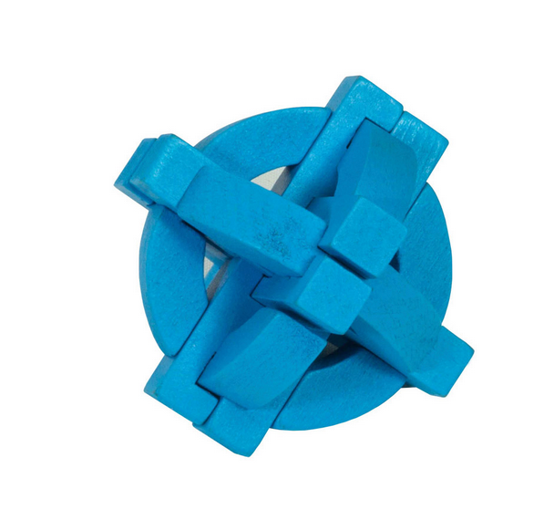Color Block Puzzle wooden brain teaser featuring interlocking blue pieces designed to challenge and entertain.