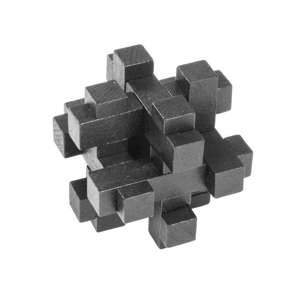 Color Block Puzzle wooden brain teaser with interlocking black wooden pieces for ages 8 and up brain training.