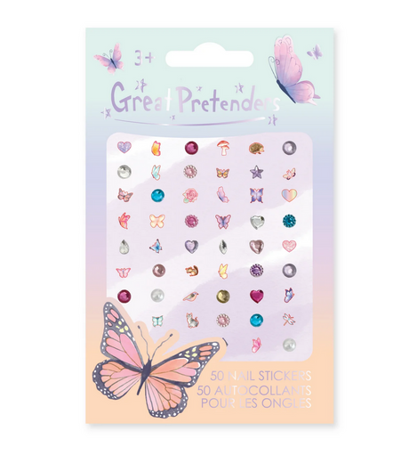 Nail Stickers | Butterfly sheet with colorful small butterfly and heart designs for nail decoration.