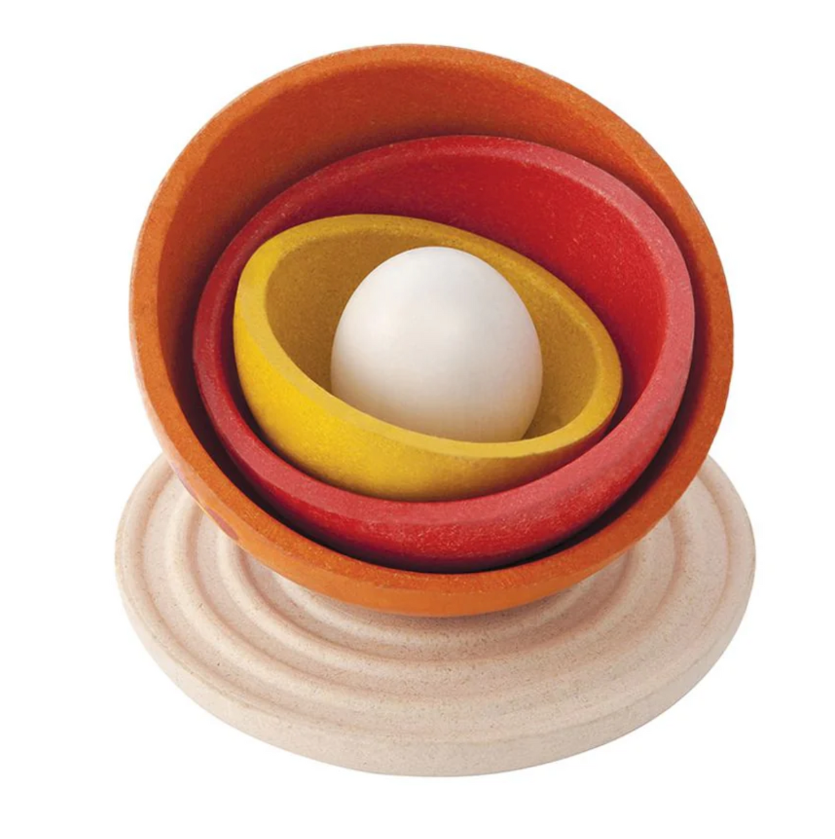 Chicken Nesting toy with 4 colorful pieces and base, designed for stacking and learning sequencing skills.