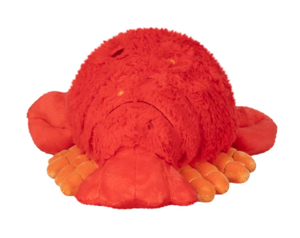 Lobster Mini plush toy in bright red, soft polyester fiber, measuring 11x10x5.5 inches, perfect for all ages.