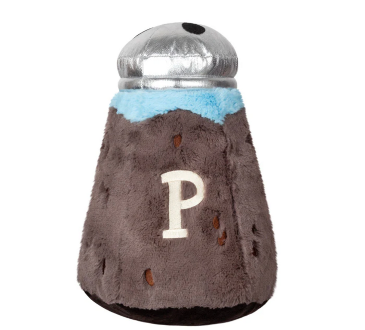 Pepper Mini plush toy resembling a pepper shaker with soft polyester fiber, measuring 7x7x10.5 inches for all ages.