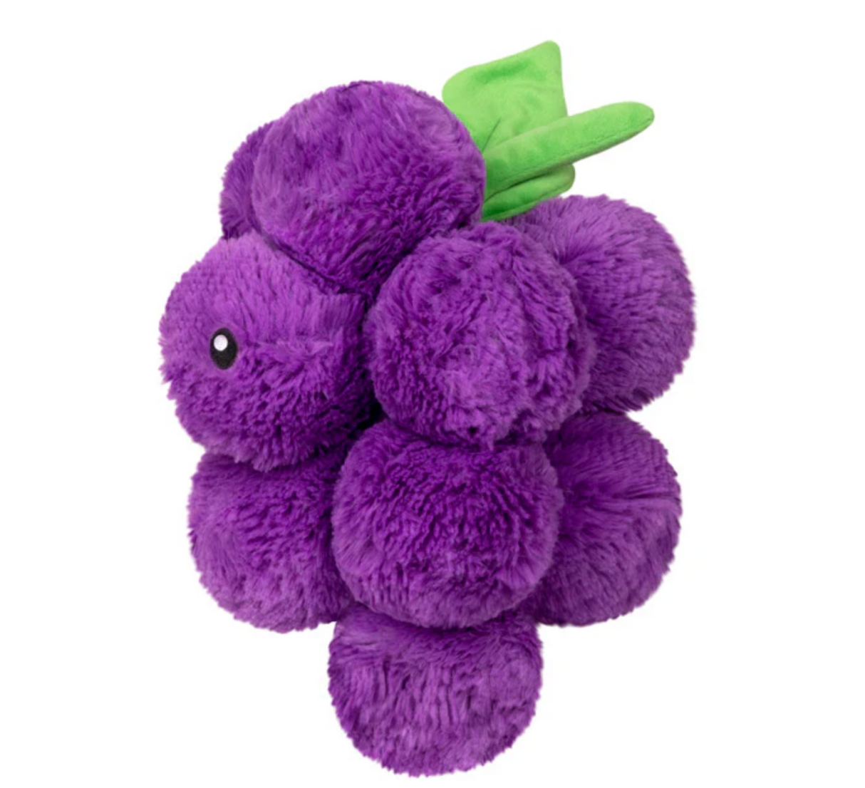 Grapes Mini plush toy made of soft purple polyester fiber with green leaves, perfect for all ages and cozy play.