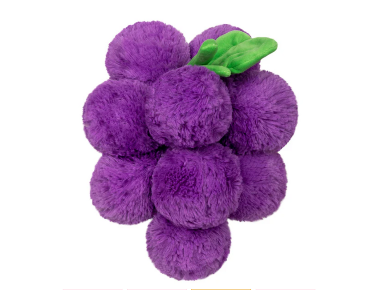 Grapes Mini plush toy featuring soft purple grape clusters with a green leaf, perfect for all ages and play.