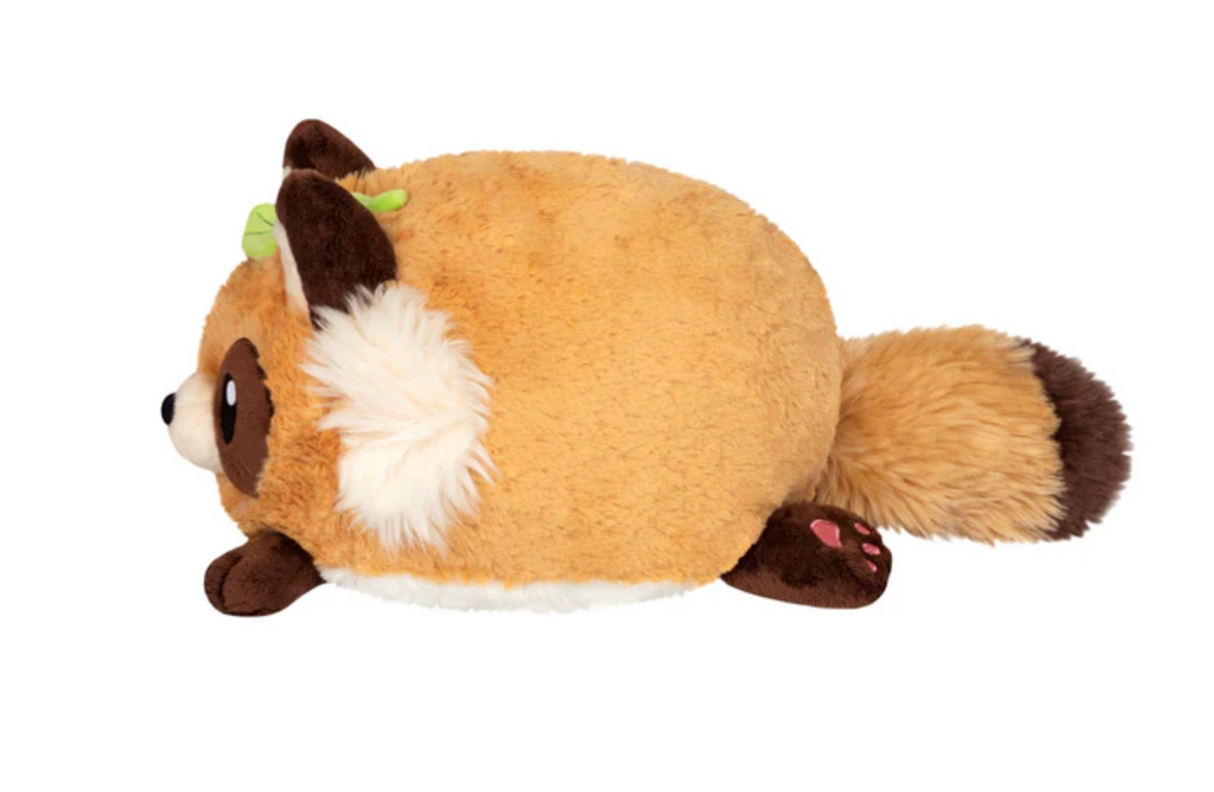 Tanuki Mini plush toy side view showing soft polyester fiber and cute raccoon dog design, perfect for all ages.