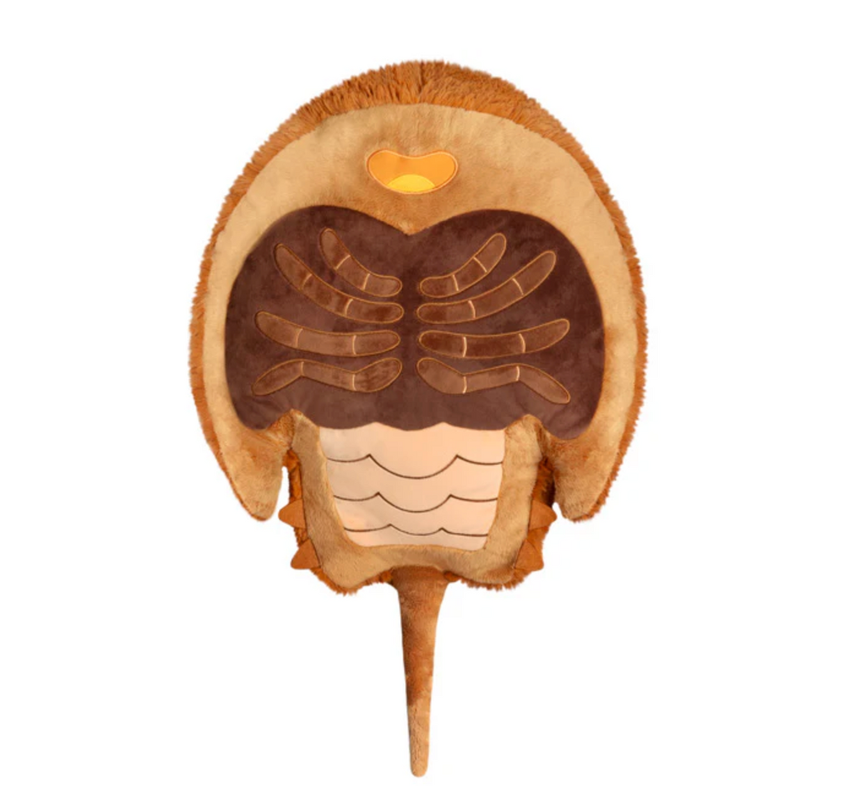 Plush Horseshoe Crab with soft polyester fiber, measuring 14x24x10 inches, perfect for kids and aquarium fans.