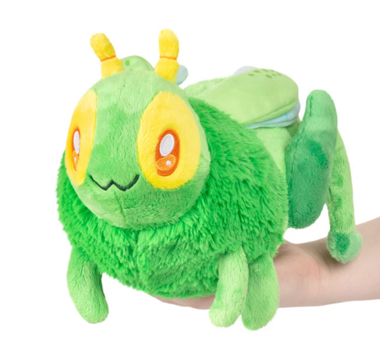 Soft and colorful Grasshopper Mini plush toy in green and yellow, perfect for kids and collectors aged 0 and up.