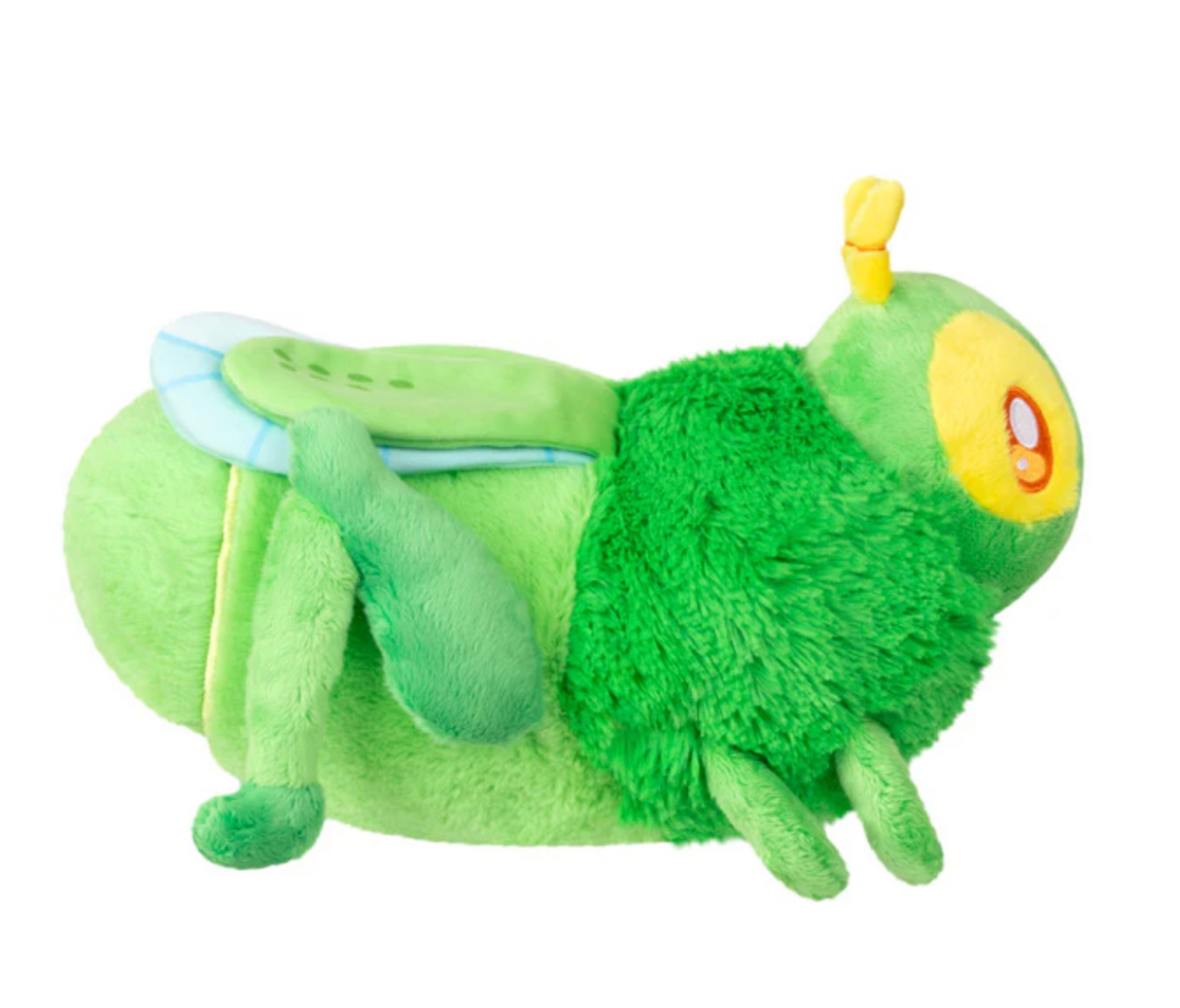 Soft green Grasshopper Mini plush toy with detailed wings and bright eyes, perfect for kids ages 0 and up.