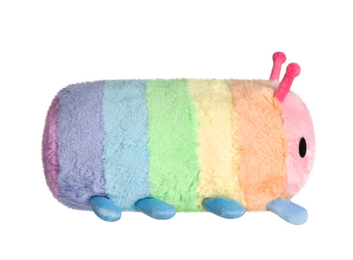 Rainbow Caterpillar Mini plush toy in soft rainbow colors, designed for Pride Month 2024, 6x12x6 inches.