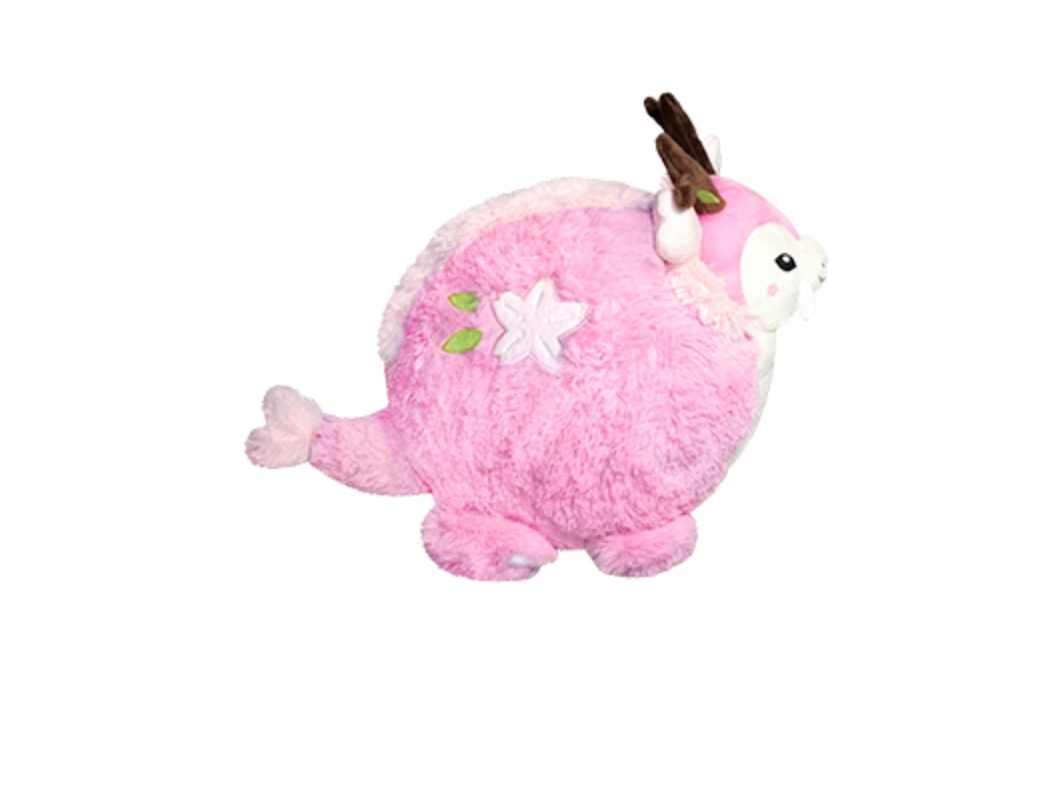 Sakura Dragon plush toy in pink with antlers and sakura flower detail, soft polyester fiber design, 20x14x16 inches.
