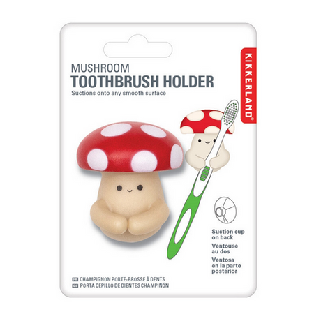 Toothbrush Holder | Mushroom with suction cup, fits all toothbrush sizes, holds toothbrush on smooth surfaces.