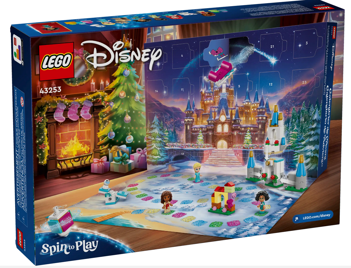 Disney Princess Advent Calendar featuring LEGO Disney castle, characters, and holiday scene for kids aged 5 and up.