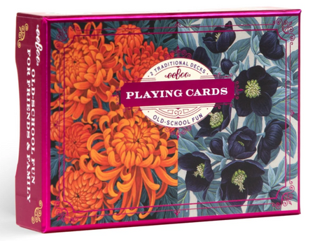 Playing Cards | Autumn Abundance boxed pair with floral artwork, metallic gilded edges, and two 52-card decks plus jokers.