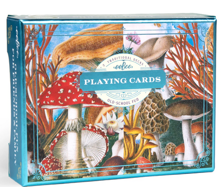 Playing Cards | Mushroom foiled gift box with original mushroom illustrations and metallic gilded edges.