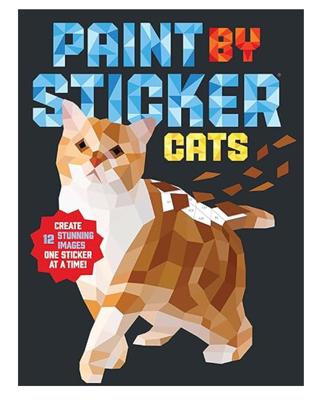 Paint By Sticker Cats features low-poly cat illustrations made by placing numbered stickers step-by-step.