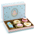 Princesses' Cakes wooden playset with pastel bakery treats featuring flowers, bows, and a bluebird for imaginative play.
