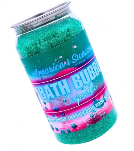 Green Bath Bubbly Cupcake jar filled with handmade epsom salt bath crystals for a sweet bubbly bath experience.