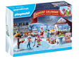 PLAYMOBIL Advent Christmas Market with 24 festive surprises including figures, tree, Santa, and market stalls.