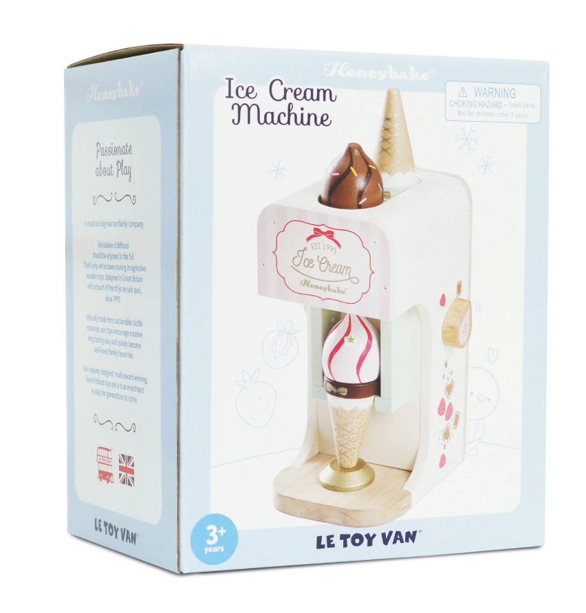 Ice Cream Machine wooden toy in pastel shades with magnetic cones and ice cream for imaginative play, age 3+