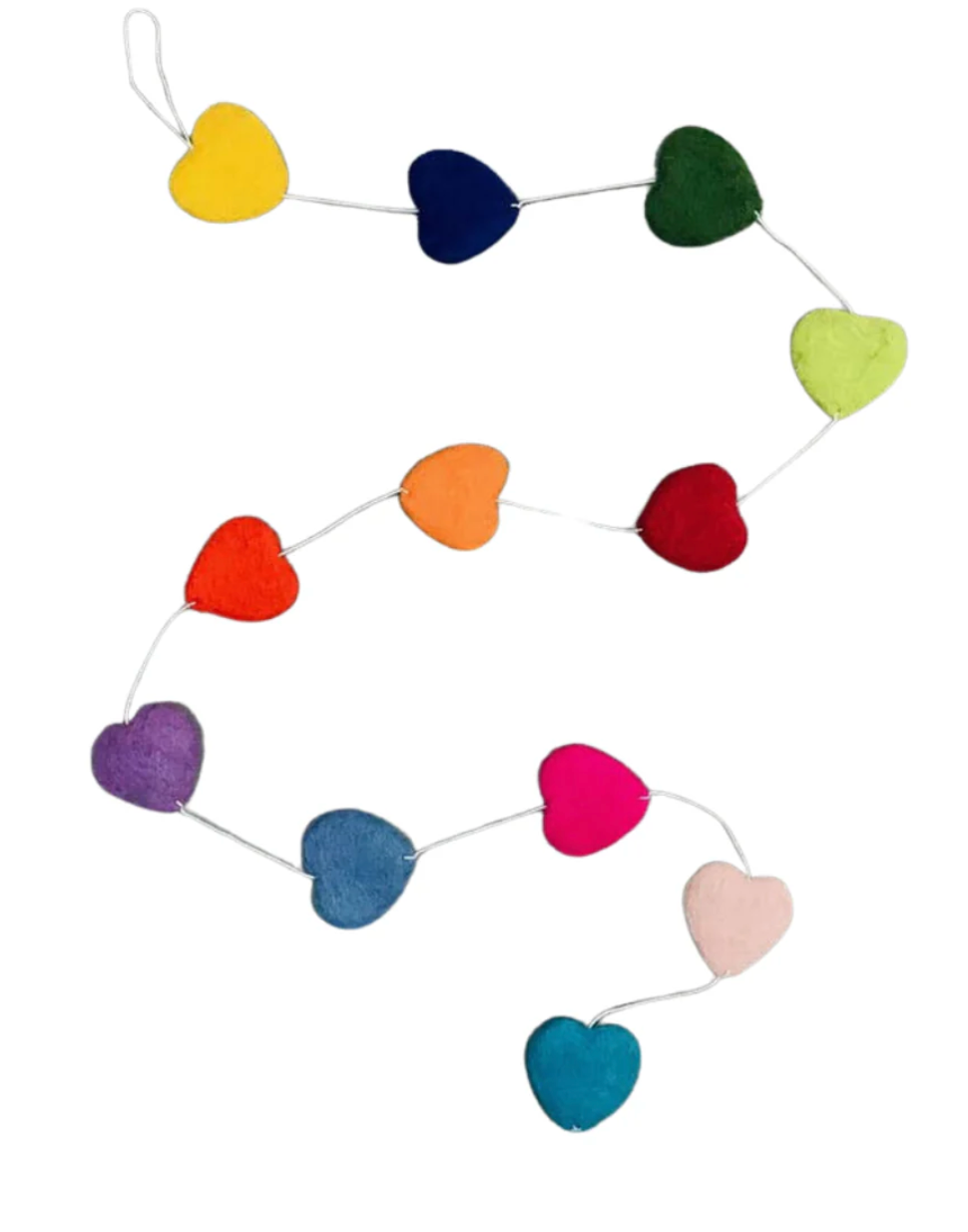 Felt Garland | Hearts with colorful handmade wool felt hearts on a string, 57" long, perfect for room decor.