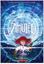 Amulet #9: Waverider cover showing Emily with glowing amulet and magical staff surrounded by floating character faces.