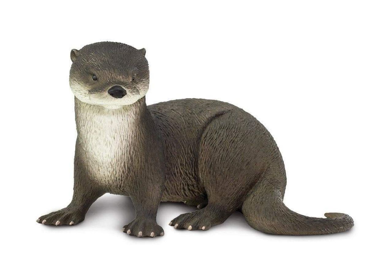 River Otter figurine showing detailed dark brown fur with off-white chest and face, lifelike semi-aquatic mammal sculpture.