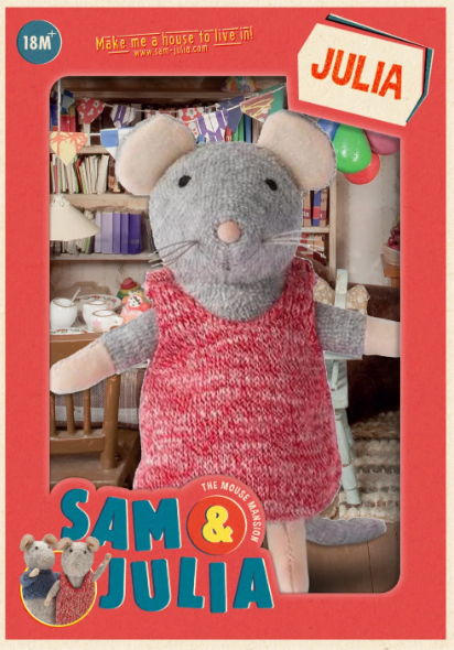 Sam & Julia | Julia plush mouse toy in red dress from The Mouse Mansion, 12 cm tall, soft polyester and cotton.