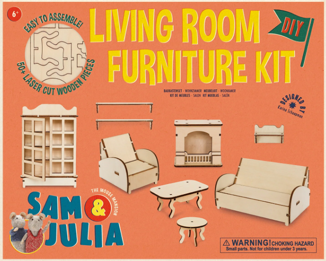 Sam & Julia | DIY Furniture Kit: Living Room with pre-cut wooden pieces for a mini living room, 1:12 scale, easy to assemble.