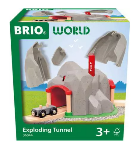 Dynamite Mountain Tunnel toy for BRIO World, stone-finish mountain with hidden railway tunnel and TNT explosion feature.