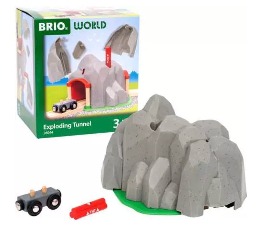 Dynamite Mountain Tunnel toy with stone-finish mountain and hidden railway tunnel for BRIO World train sets.