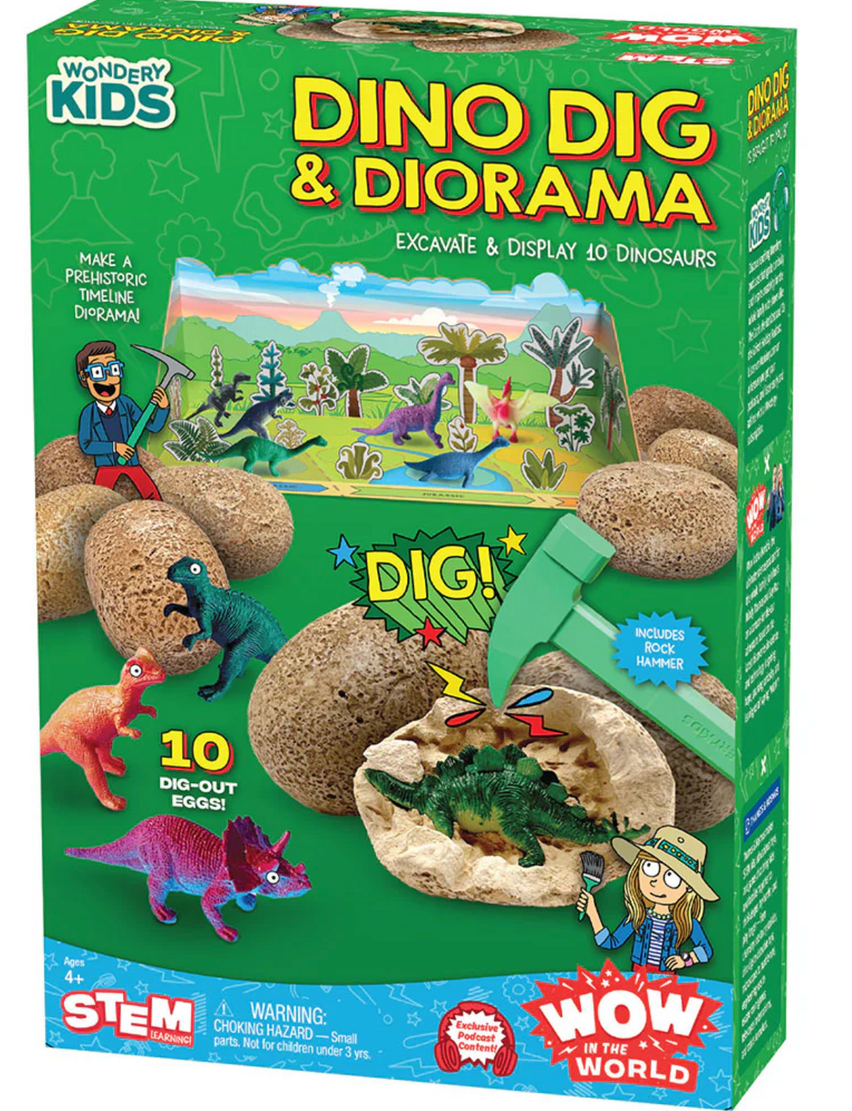 Dino Dig & Diorama kit with 10 dig-out dino eggs, excavation tools, and a prehistoric diorama for kids ages 4+