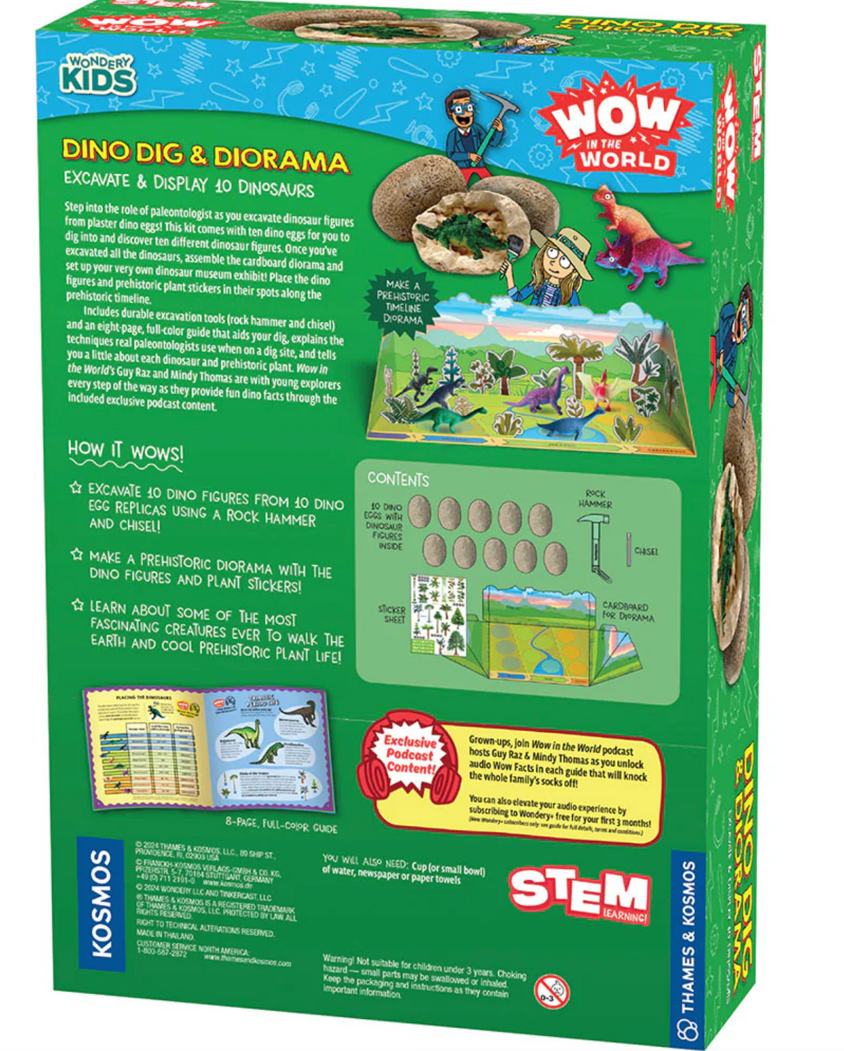 Dino Dig & Diorama kit with 10 dinosaur egg replicas, excavation tools, and a prehistoric diorama for kids.