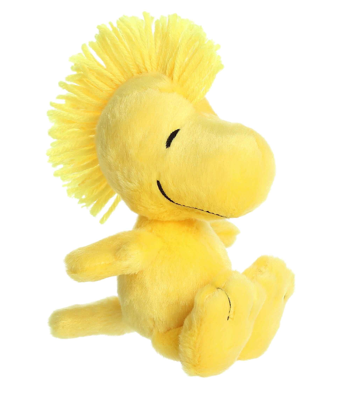 Woodstock Floppy Legs plush toy with soft yellow fur and stitched smiling face, perfect for Peanuts fans and cuddles.