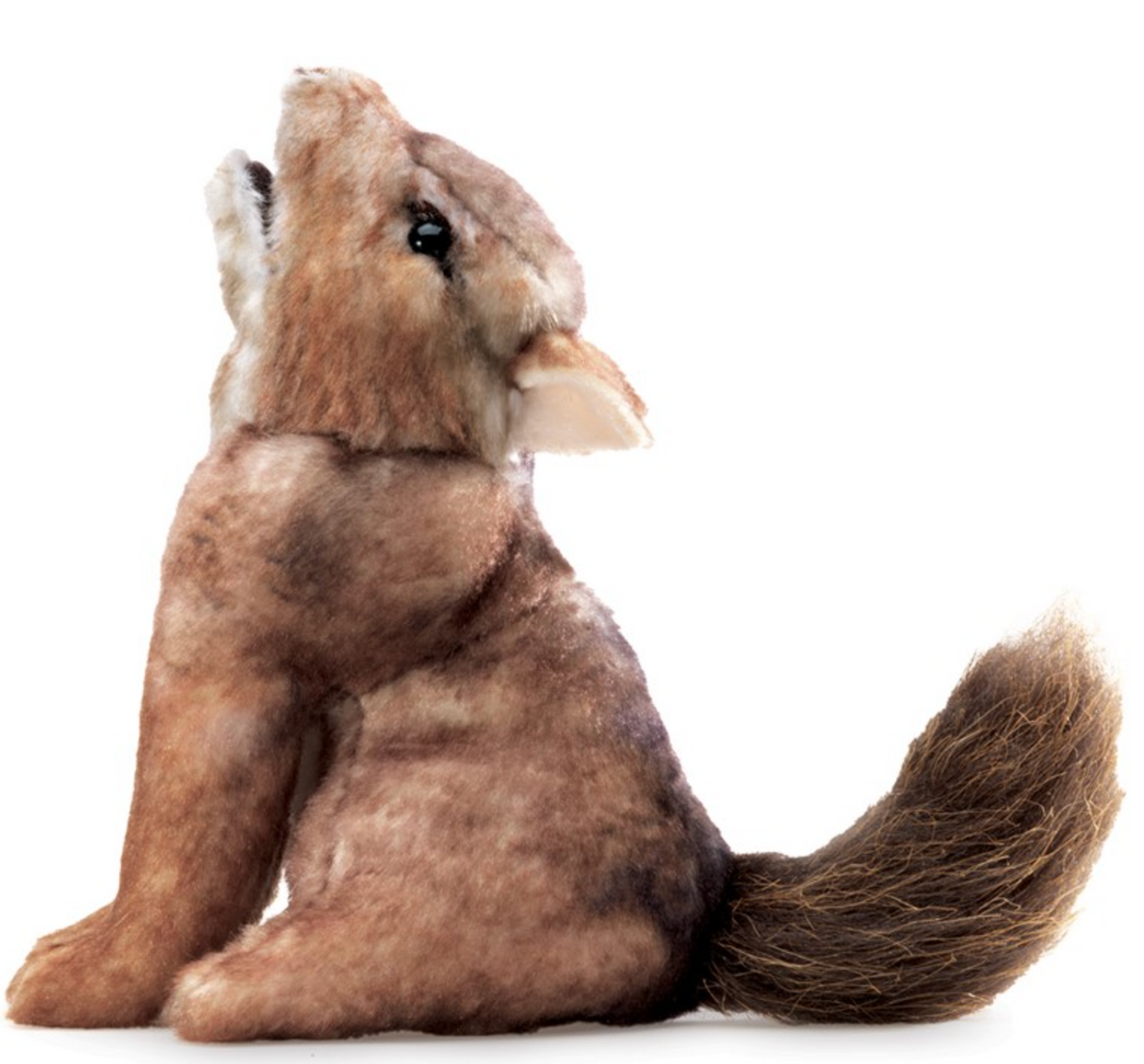 Coyote Finger Puppet plush toy with detailed fur and tail, perfect for imaginative play and storytelling.