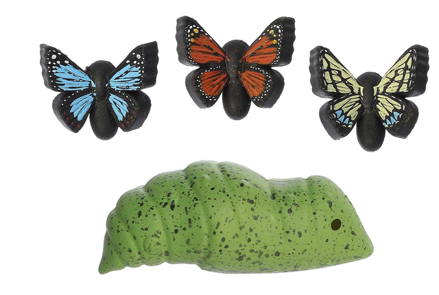 Hatch & Grow Butterfly toy showing butterfly stages and green chrysalis for educational metamorphosis learning.