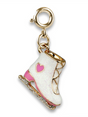 Gold Glitter Ice Skate Charm with glitter blade, gold laces, pink heart detail, and pink accents for ages 3 and up.