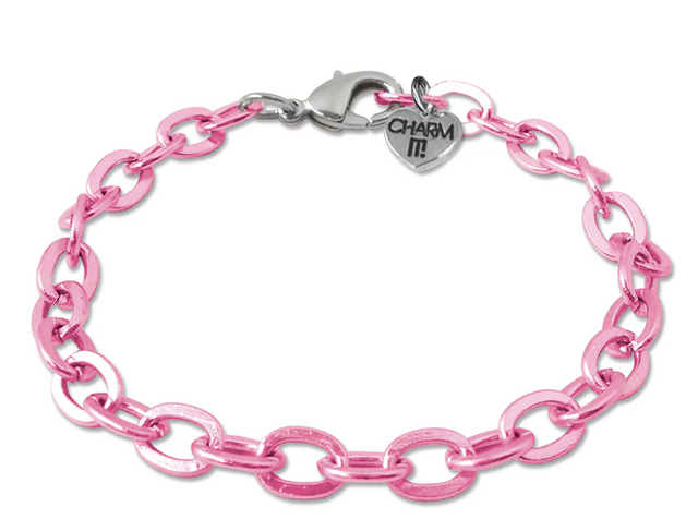 Pink Bracelet Chain with adjustable 7.5" length, made of base metal, perfect for adding personalized charms.